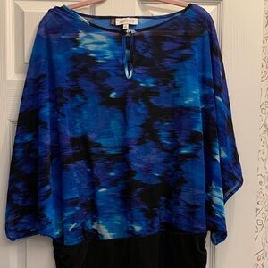 Jennifer Lopez Vibrant Blue and Black Blouse